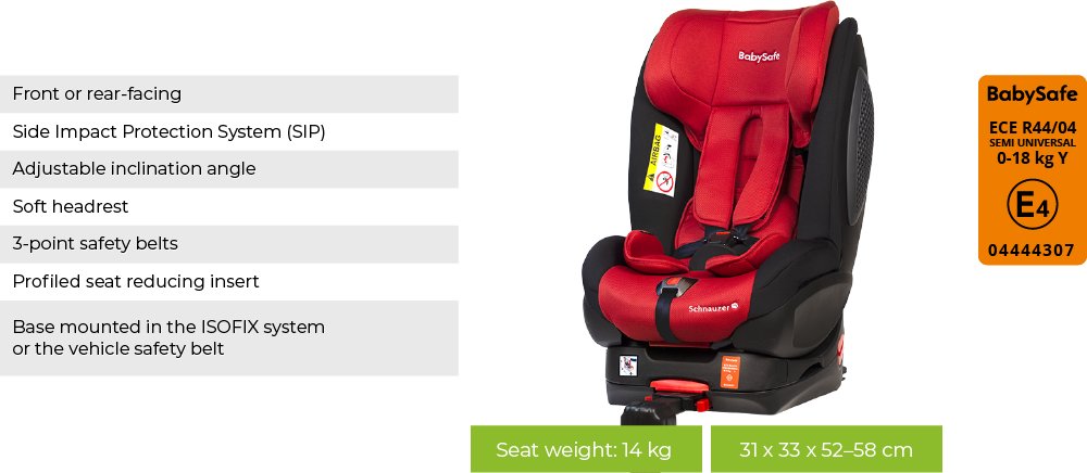 BabySafe Schnauzer Red Black + Base ISOFIX Детское автокресло 0-18 кг