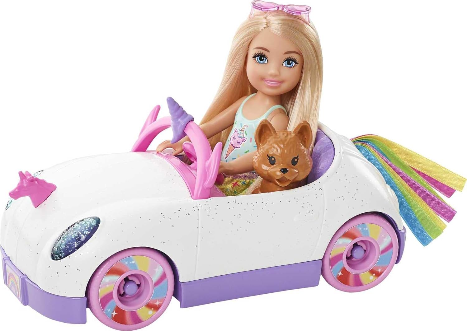 Barbie Club Chelsea Rainbow Unicorn Car & Puppy Кукла + Машина кабриолет