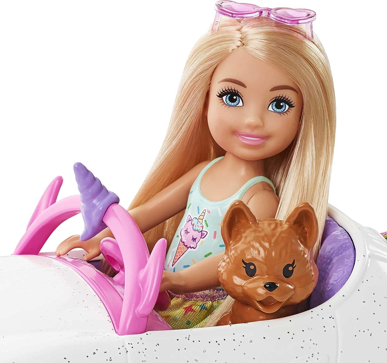 Barbie Club Chelsea Rainbow Unicorn Car & Puppy Кукла + Машина кабриолет