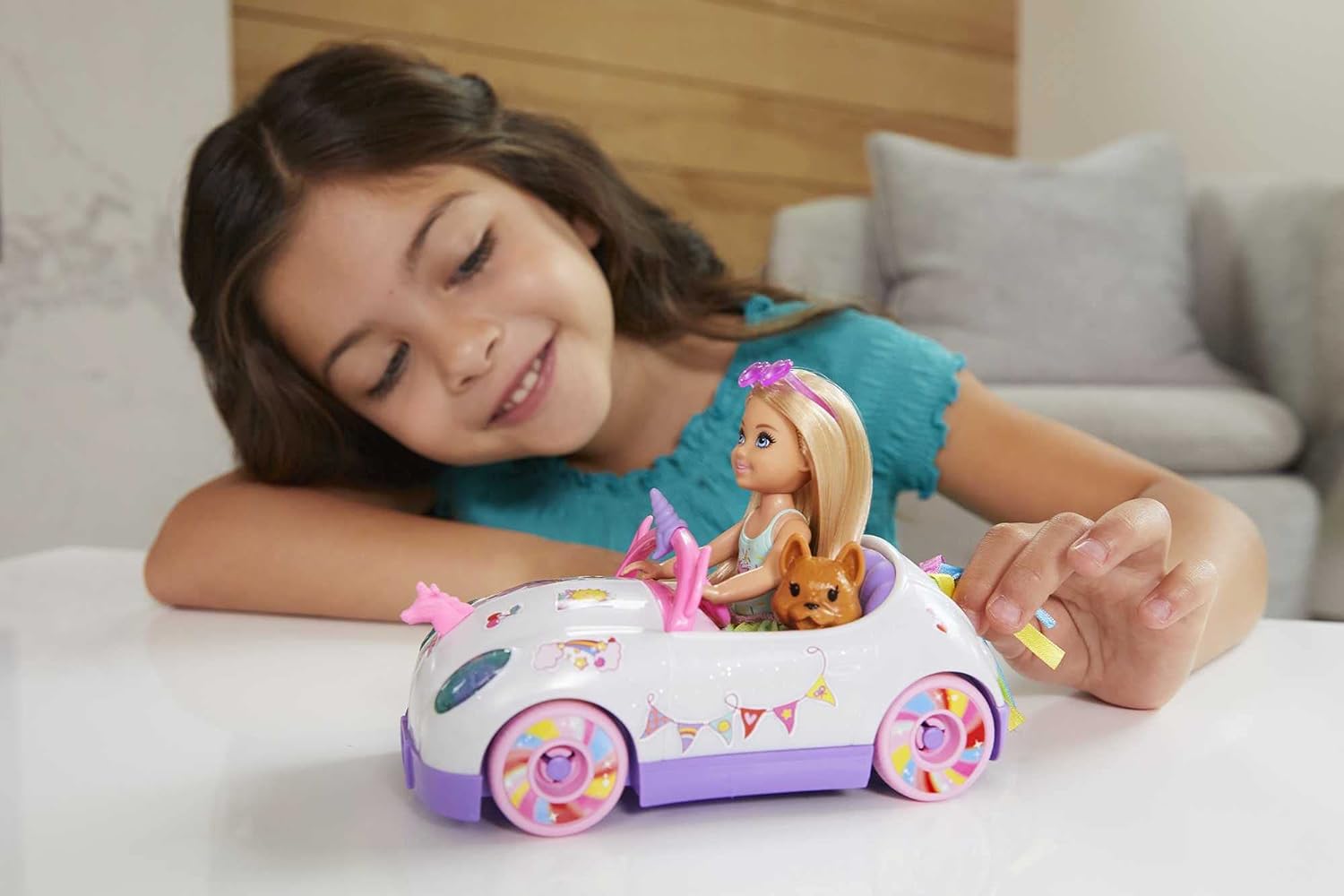 Barbie Club Chelsea Rainbow Unicorn Car & Puppy Кукла + Машина кабриолет