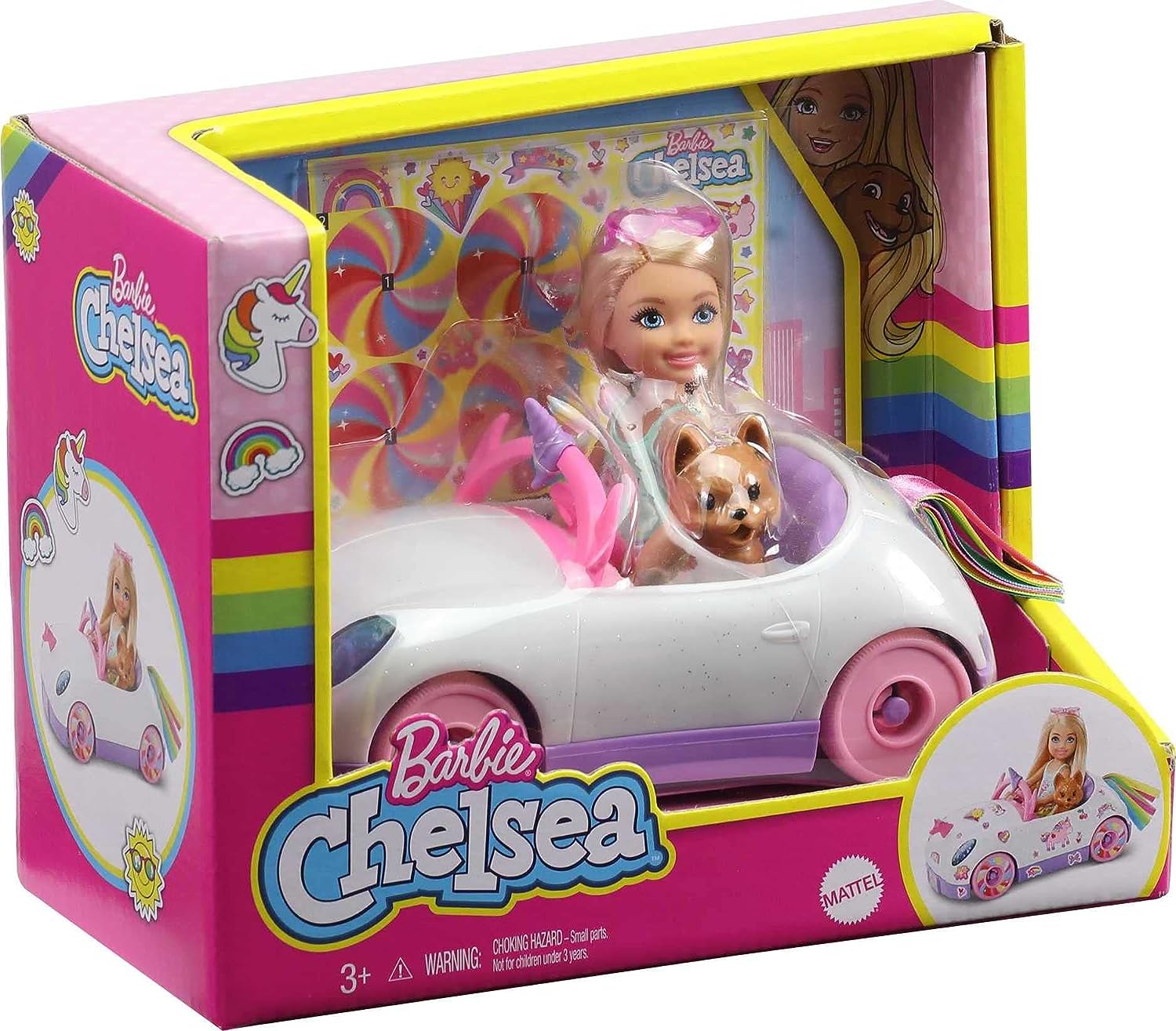 Barbie Club Chelsea Rainbow Unicorn Car & Puppy Кукла + Машина кабриолет