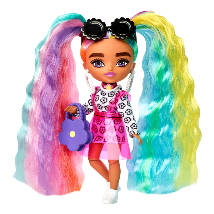 Barbie Extra Mini Doll lelle Daisy Rainbow Pigtails HHF82