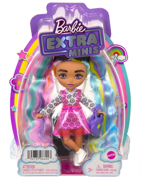 Barbie Extra Mini Doll lelle Daisy Rainbow Pigtails HHF82