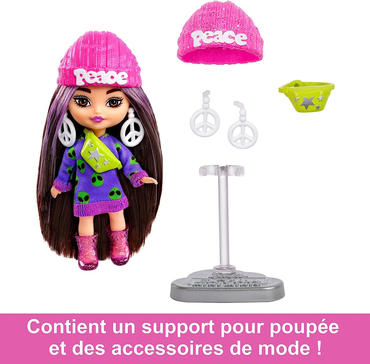 Barbie Extra Mini Minis Brunette Alien Print HLN46 Kукла