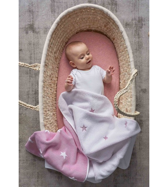 Bērnu dvielis ar kapuci Frotē CEBA BABY STARS PINK MELANGE 100х100 cm 815