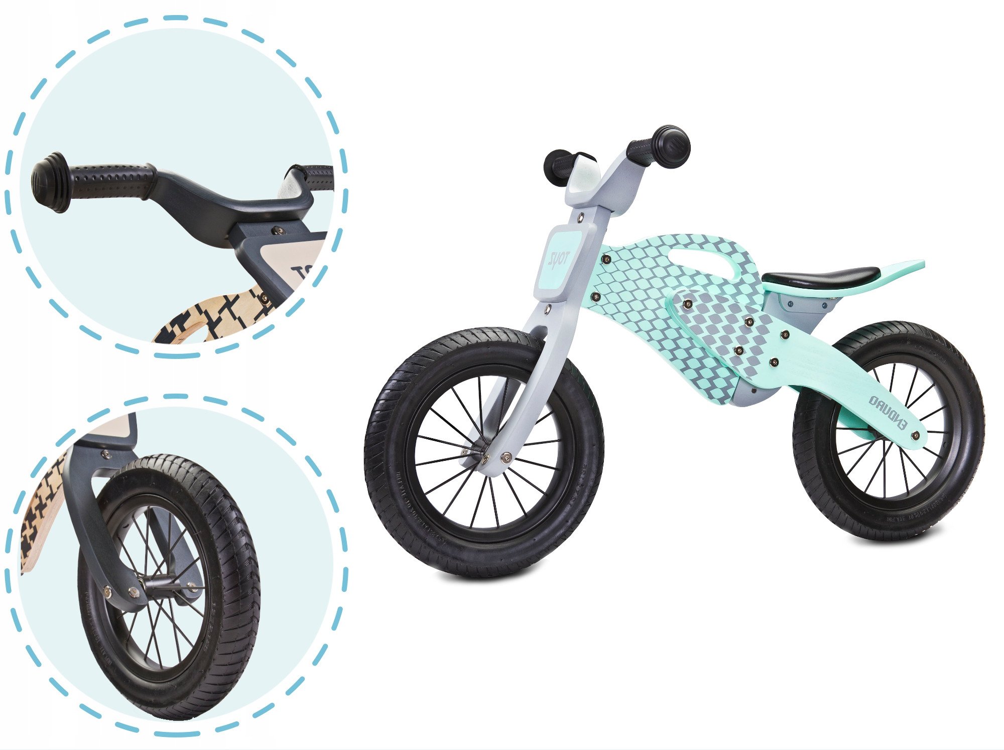 Детский велосипед/бегунок с деревянной рамой Caretero Toyz Enduro Mint