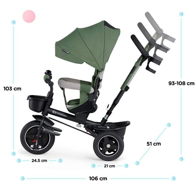 Детский трехколесный велосипед Kinderkraft Spinstep 5in1 Platinum green