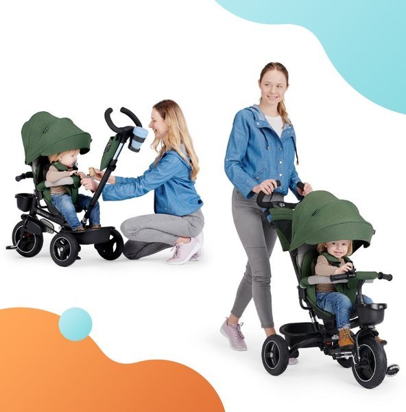 Детский трехколесный велосипед Kinderkraft Spinstep 5in1 Platinum green