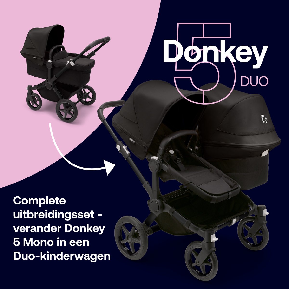 Bugaboo Donkey 5 DUO Blue Stormy Black frame Коляска для погодок Трансформер