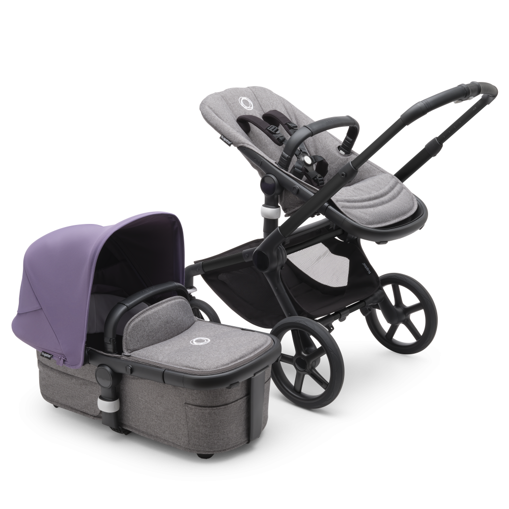 Bugaboo Fox 5 Grey Melange Детская коляска 2в1 Black Pама + Kапюшон Astro Purple