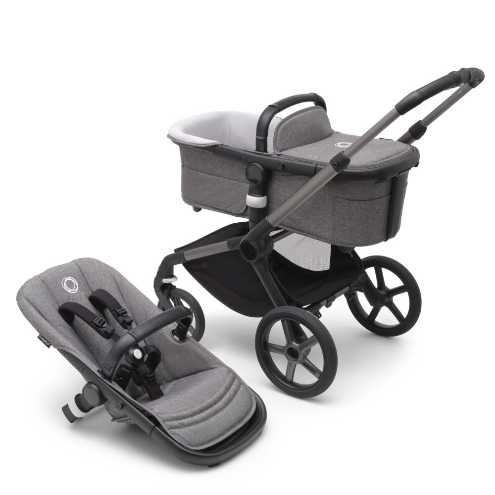 Bugaboo Fox 5 Grey Melange Bērnu rati 2in1 Grafīta rāmis + Jumts Breezy Sandy Pink