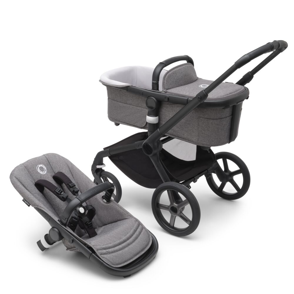 Bugaboo Fox 5 Grey Melange Детская коляска 2в1 Черная рама + Крыша Breezy Misty grey