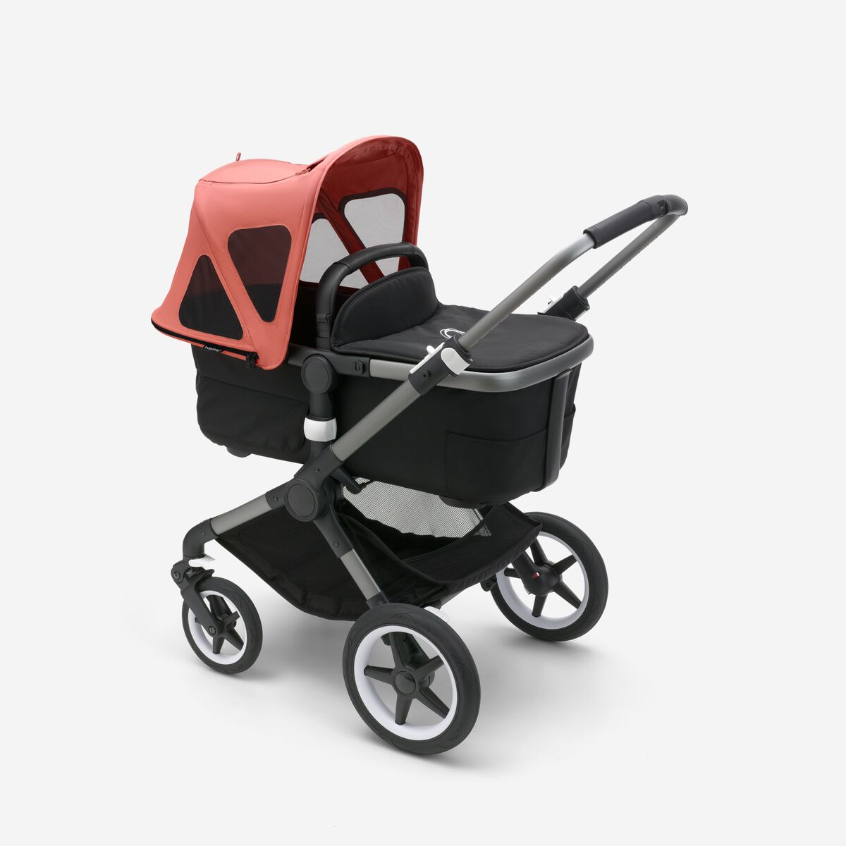 Bugaboo Fox 5 Grey Melange Детская коляска 2в1 Черная рама + Крыша Breezy Sunrise Red