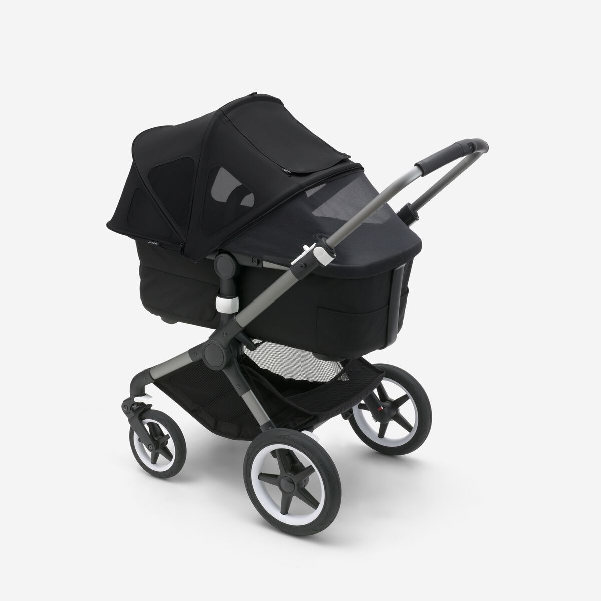 Bugaboo Fox 5 Midnight black Детская коляска 2в1 Черная рама + Крыша Breezy Misty Grey