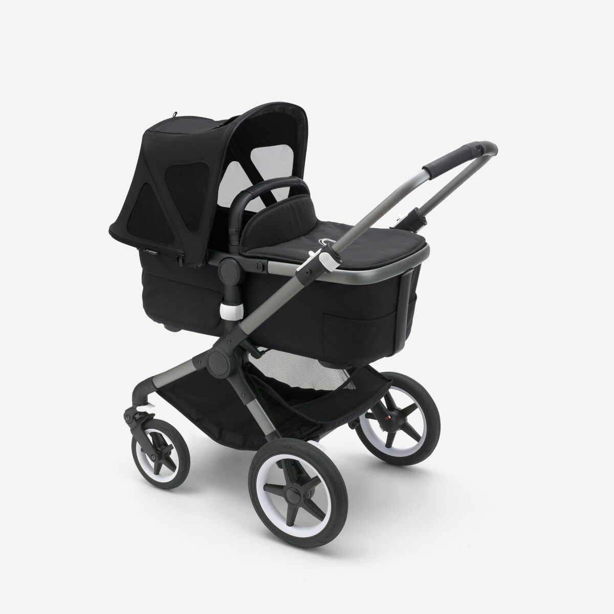 Bugaboo Fox 5 Midnight black Детская коляска 2в1 Черная рама + Крыша Breezy Misty Grey