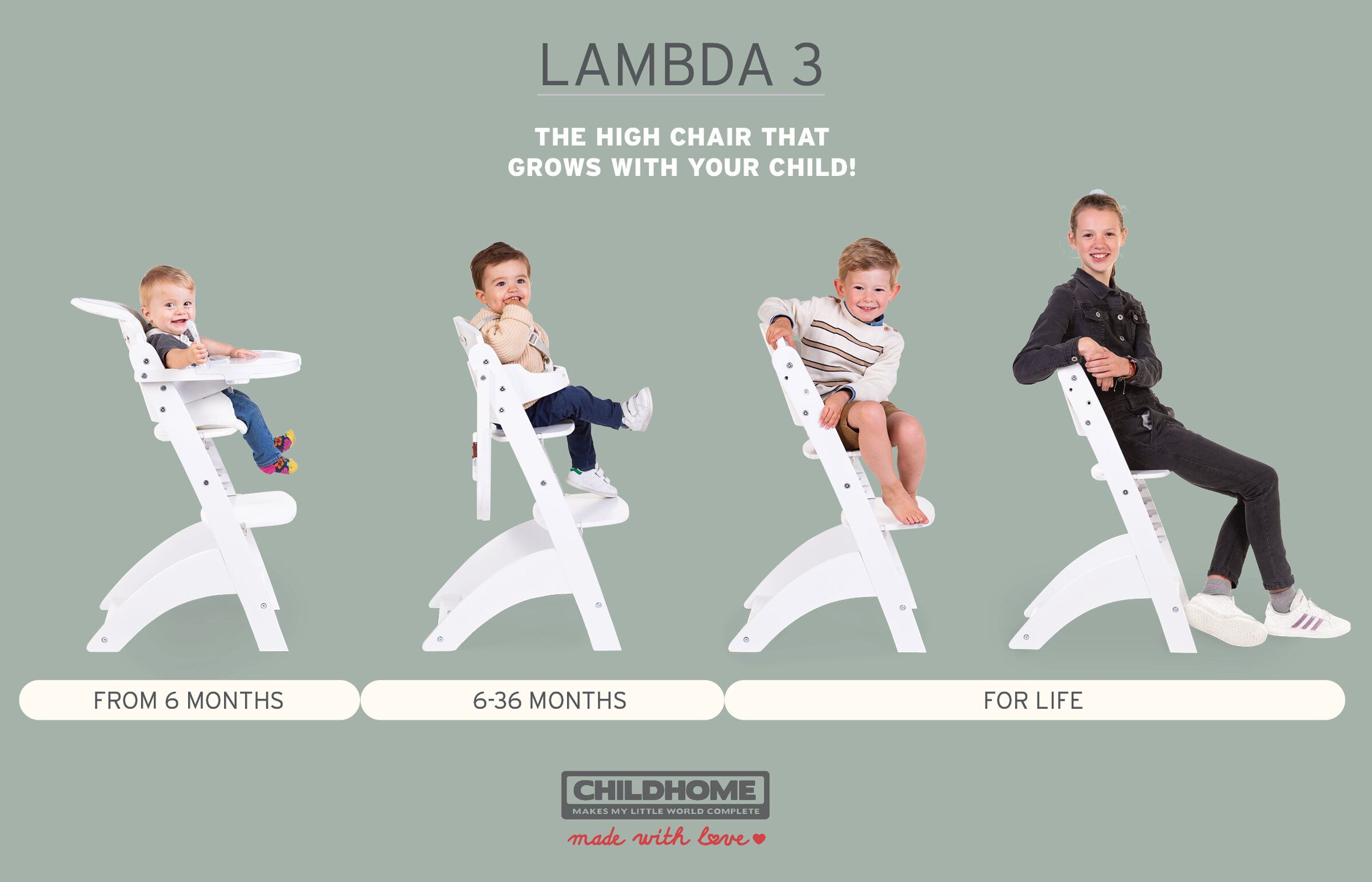 CHILDHOME Lambda 3 Anthracite Стульчик для кормления Трансформер 4in1