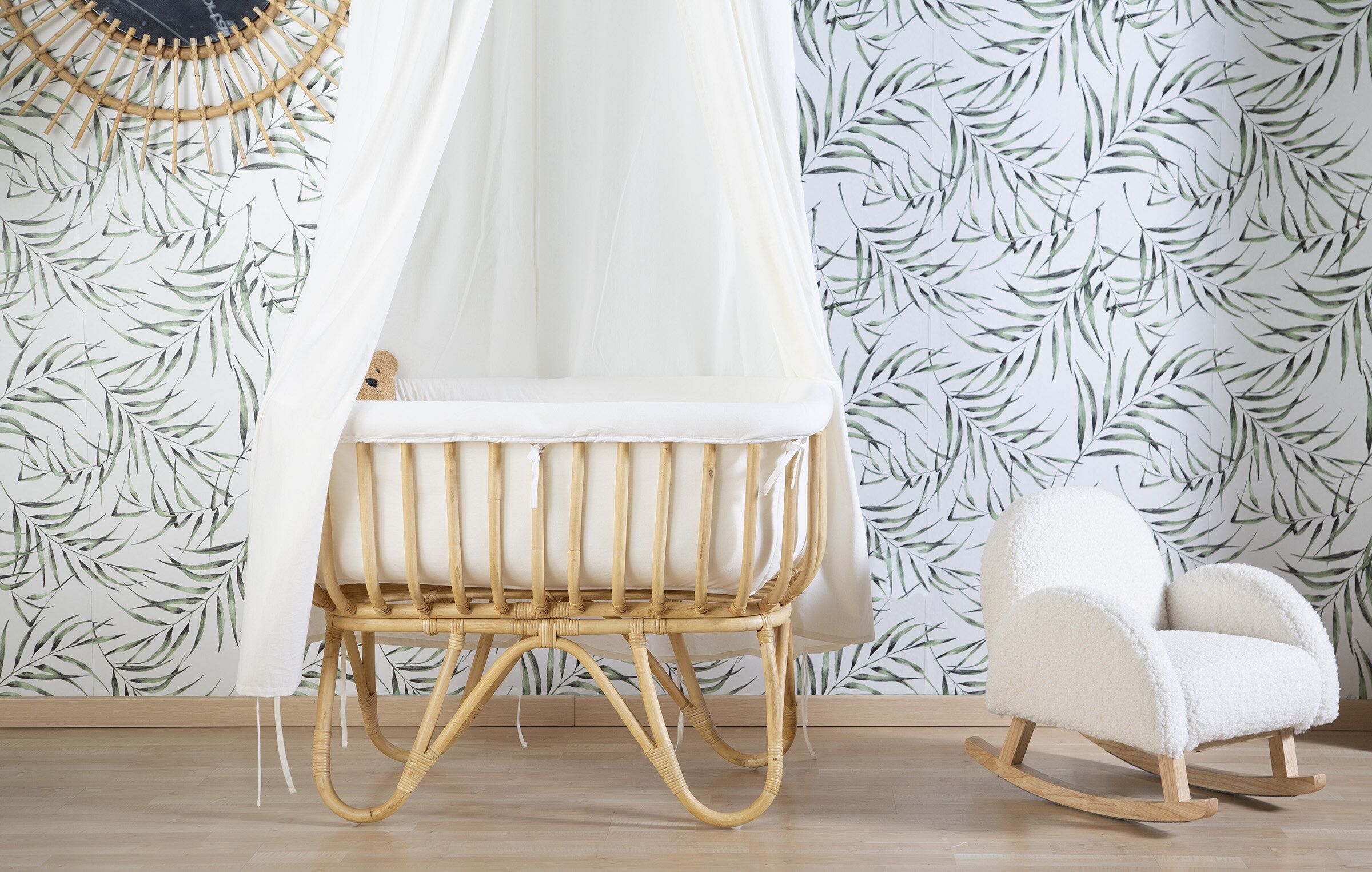 Childhome Rattan Rectangular White Natural Bērnu Šūpulis Pīts