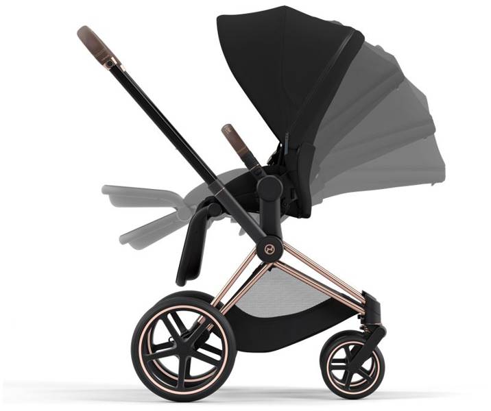 Cybex e-Priam Deep Black Rosegold frame Pastaigu rati