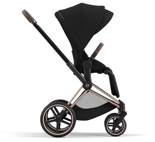 Cybex e-Priam Deep Black Rosegold frame Pastaigu rati