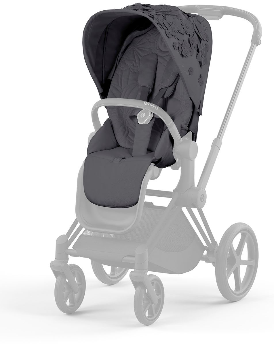 Cybex e-Priam Dream Grey Simply Flowers Matt black frame Pastaigu rati