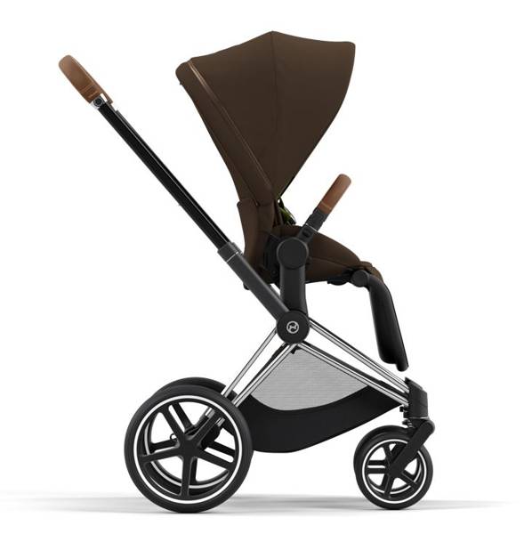 Cybex e-Priam Khaki Brown Chrome brown frame Pastaigu rati