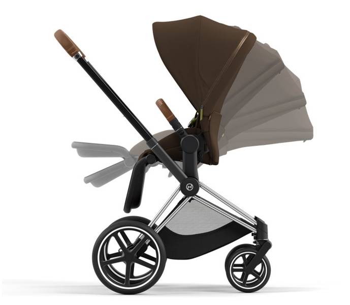 Cybex e-Priam Khaki Brown Chrome brown frame Pastaigu rati