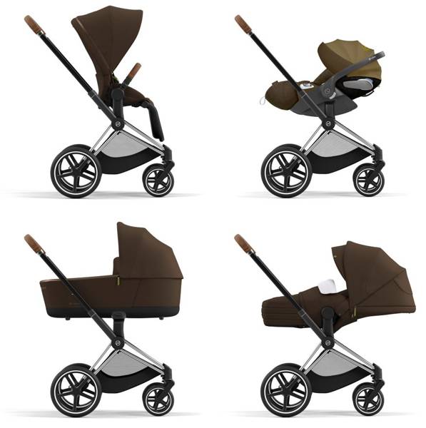 Cybex e-Priam Khaki Brown Chrome brown frame Pastaigu rati