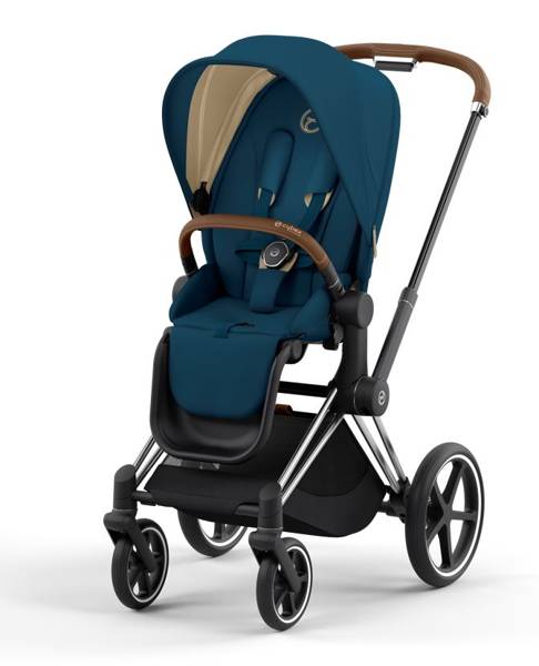 Cybex e-Priam Mountain Blue Chrome brown frame Детская коляска 4 в 1