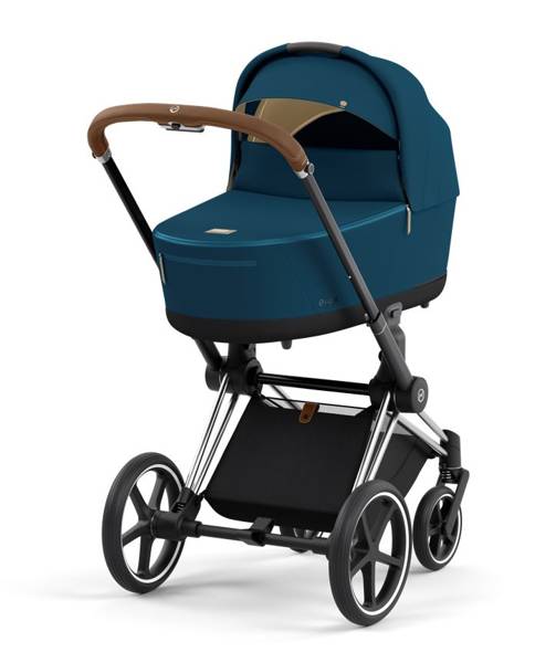 Cybex e-Priam Mountain Blue Chrome brown frame Детская коляска 4 в 1