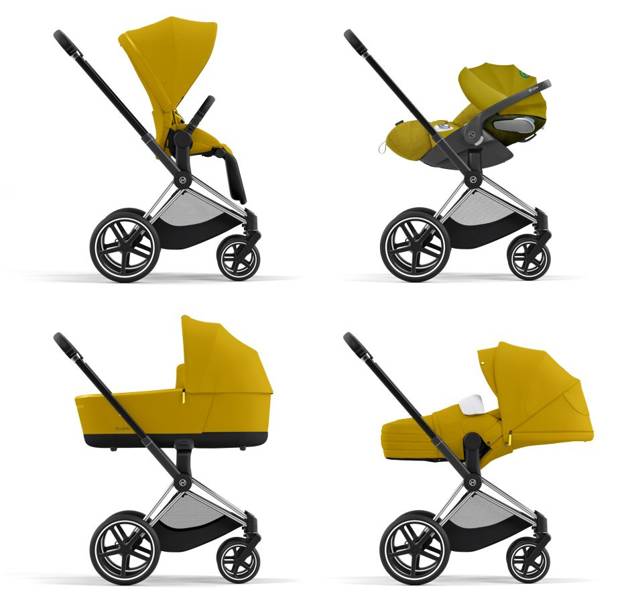 Cybex e-Priam Mustard Yellow Chrome black frame Детская коляска 4 в 1