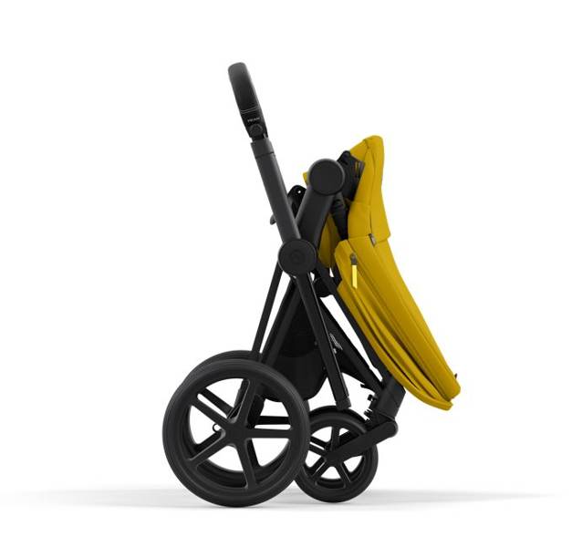 Cybex e-Priam Mustard Yellow Chrome brown frame Pastaigu rati