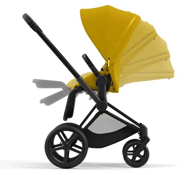 Cybex e-Priam Mustard Yellow Matt black frame Pastaigu rati