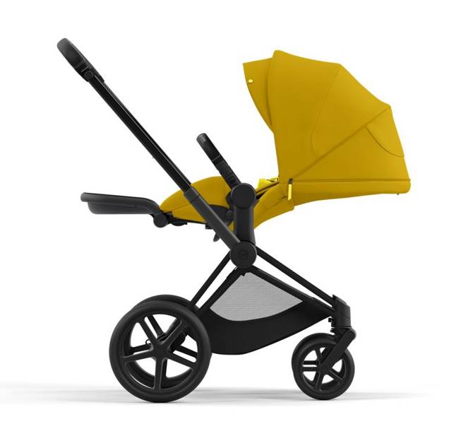 Cybex e-Priam Mustard Yellow Matt black frame Pastaigu rati