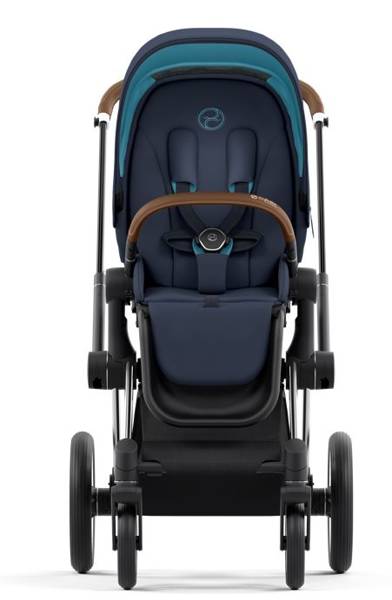 Cybex e-Priam Nautical Blue Chrome brown frame Pastaigu rati