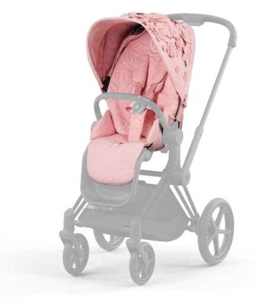 Cybex e-Priam Pale Blush Simply Flowers Chrome black frame Pastaigu rati