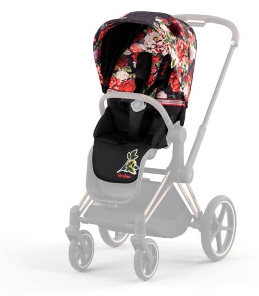 Cybex e-Priam Spring Blossom Dark Matt black frame Pastaigu rati