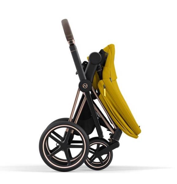 Cybex Priam 4.0 Mustard Yellow + Gold rose frame Pastaigu rati