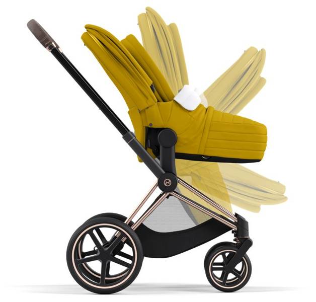 Cybex Priam 4.0 Mustard Yellow + Gold rose frame Pastaigu rati