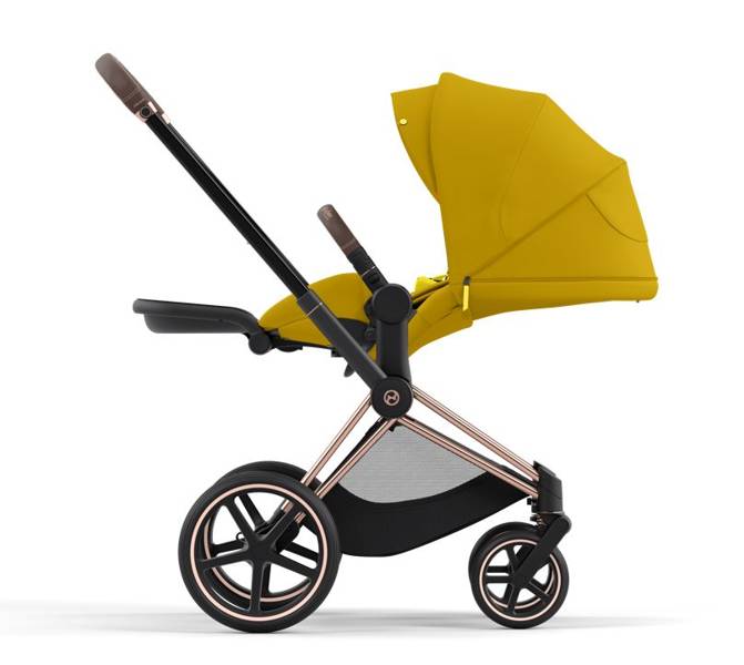 Cybex Priam 4.0 Mustard Yellow + Gold rose frame Pastaigu rati