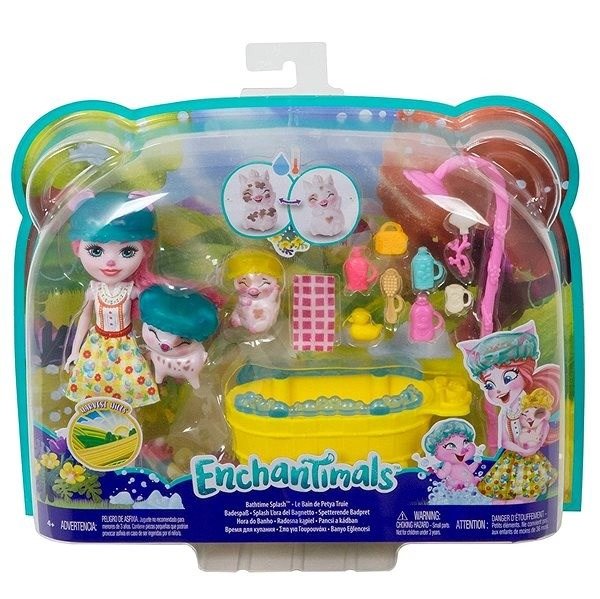 Enchantimals Bathtime Water Splash Petya Pig Кукла с животными GJX35