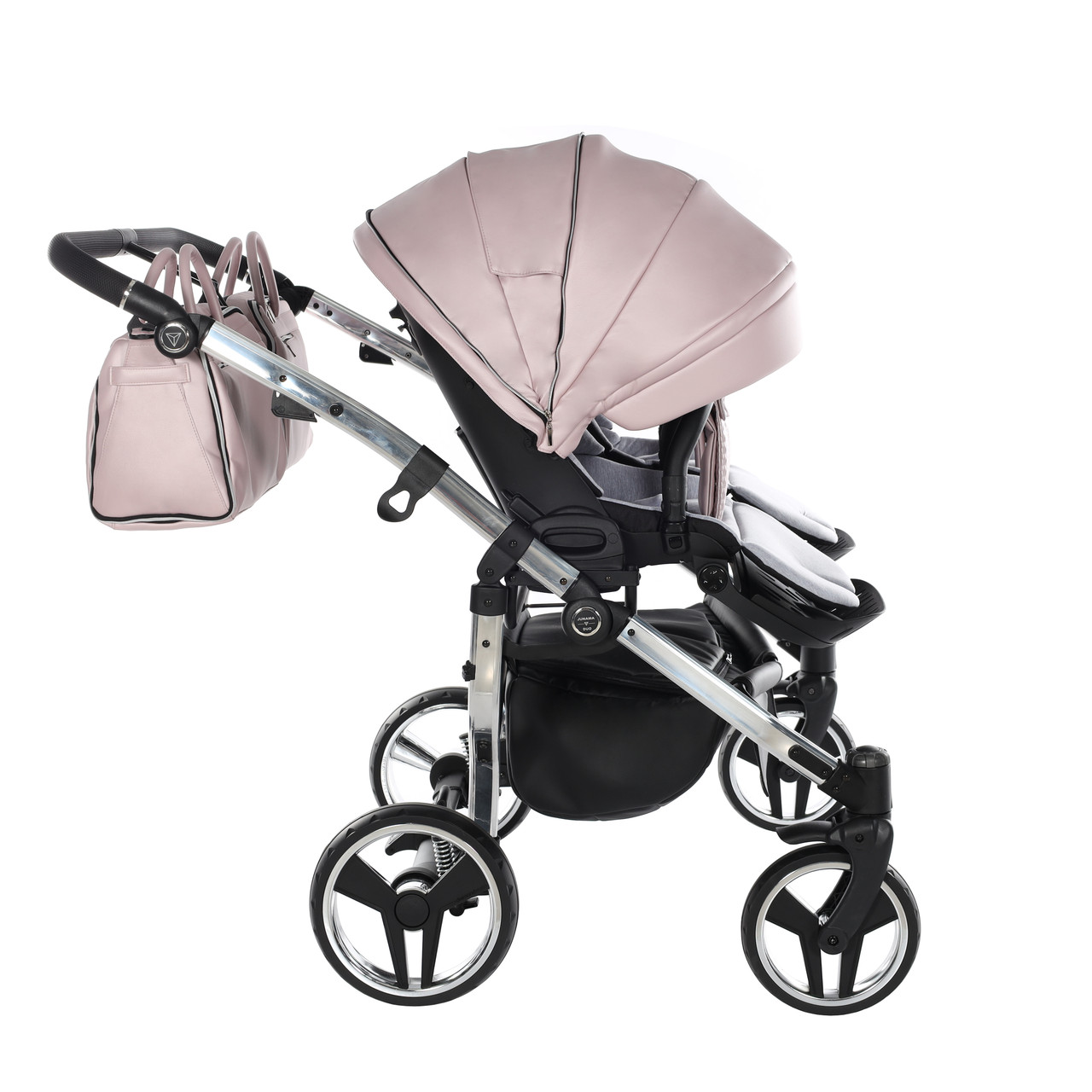 Junama Fluo Line Duo 06 Pink Silver Dvīņu rati 2in1