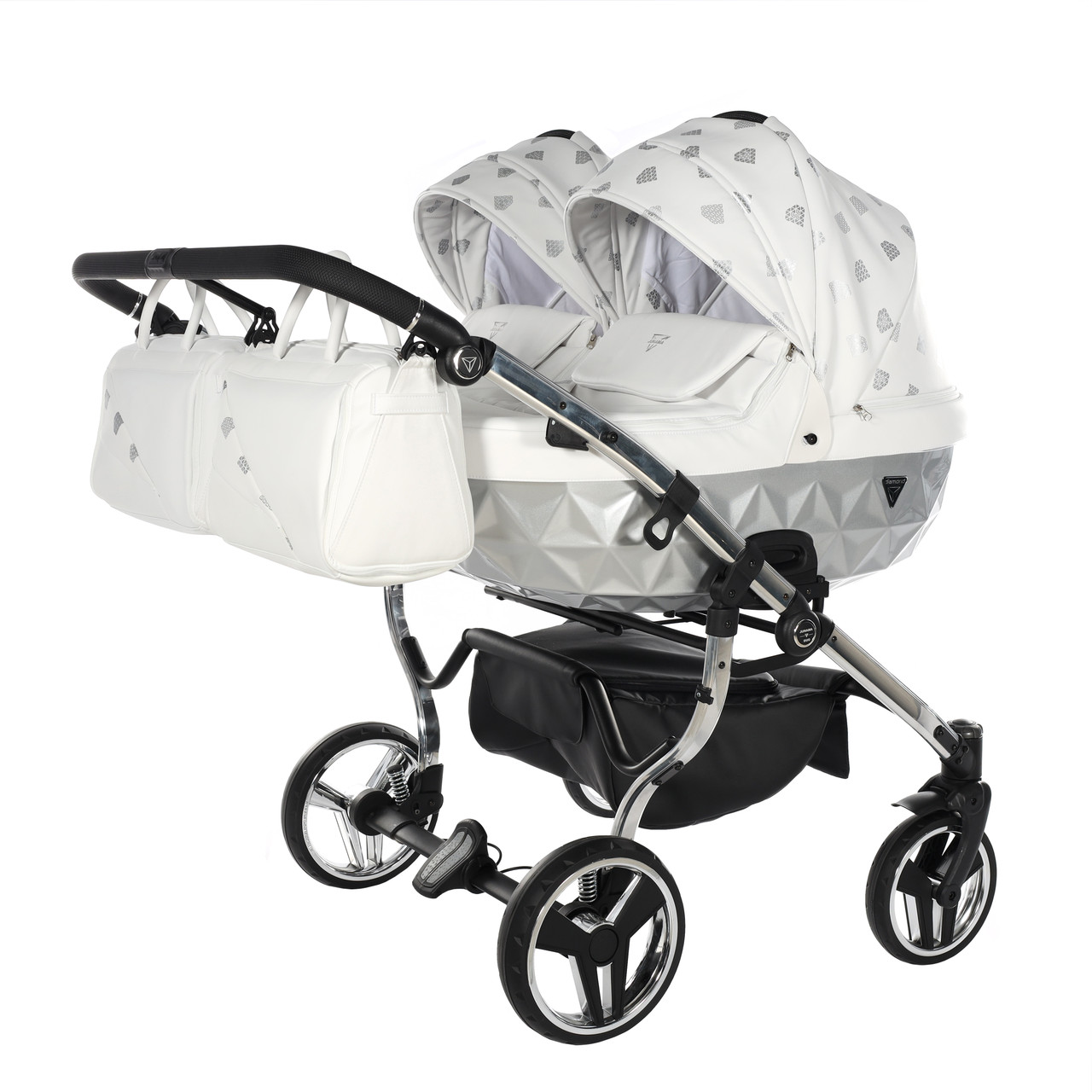 Junama Glow Duo 03 White Silver Dvīņu rati 2in1