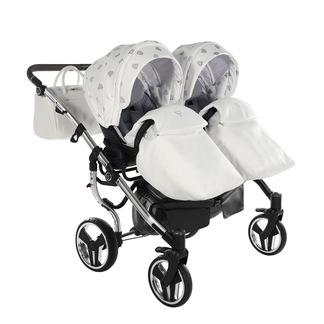 Junama Glow Duo 03 White Silver Dvīņu rati 2in1