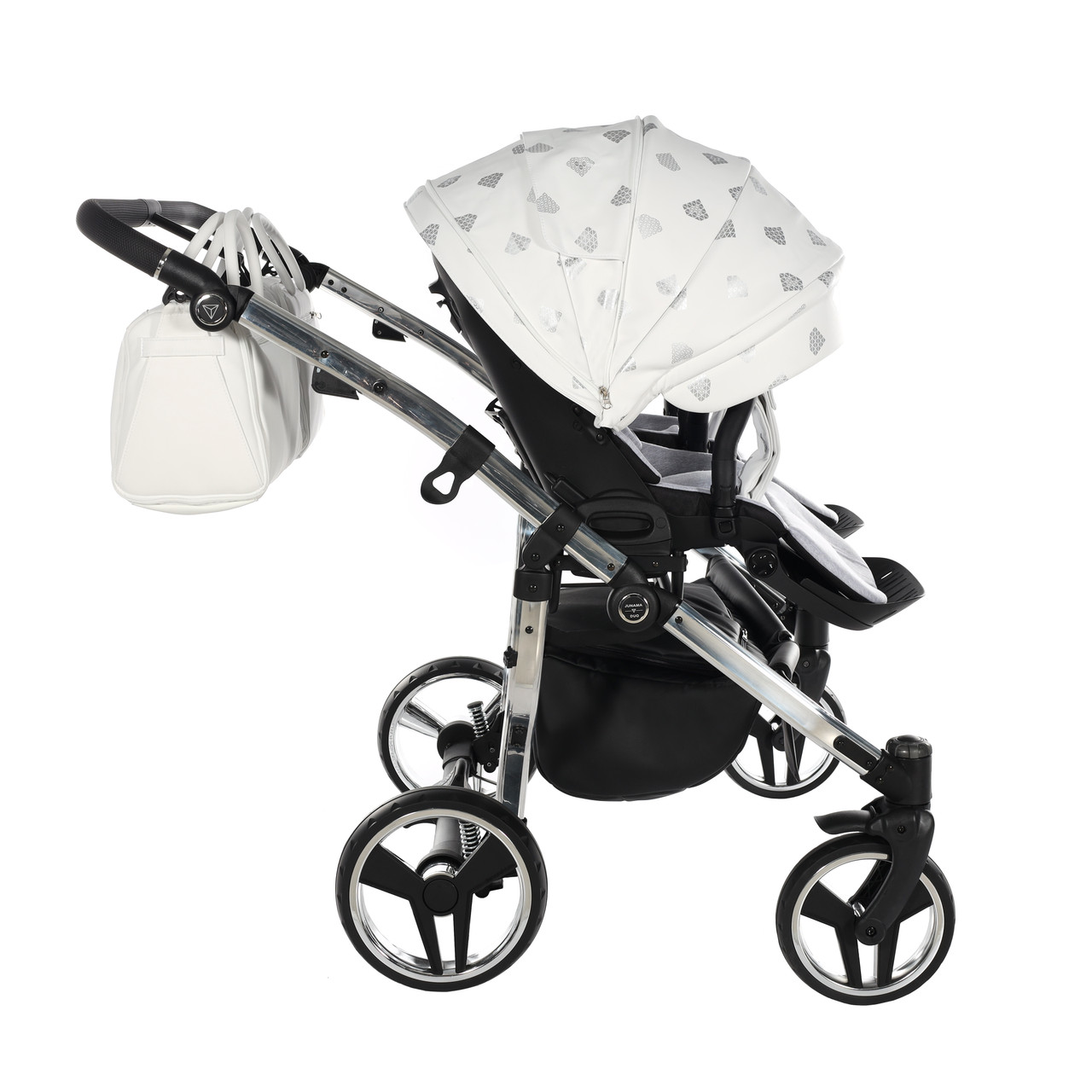 Junama Glow Duo 03 White Silver Dvīņu rati 2in1