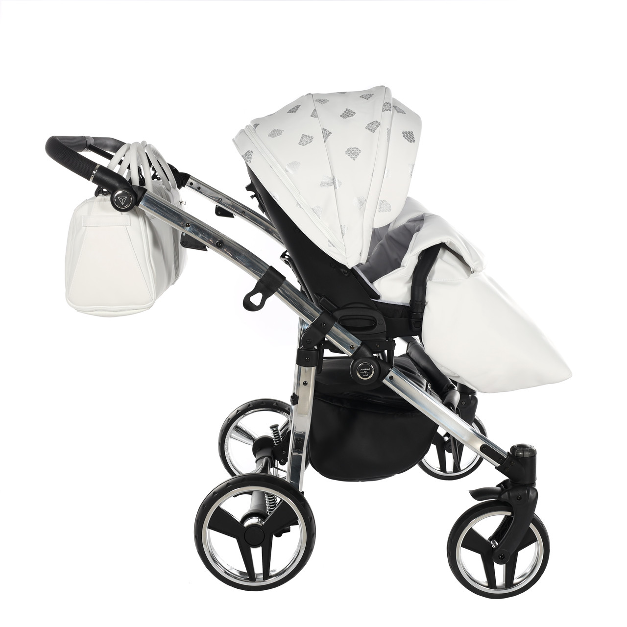 Junama Glow Duo 03 White Silver Dvīņu rati 2in1