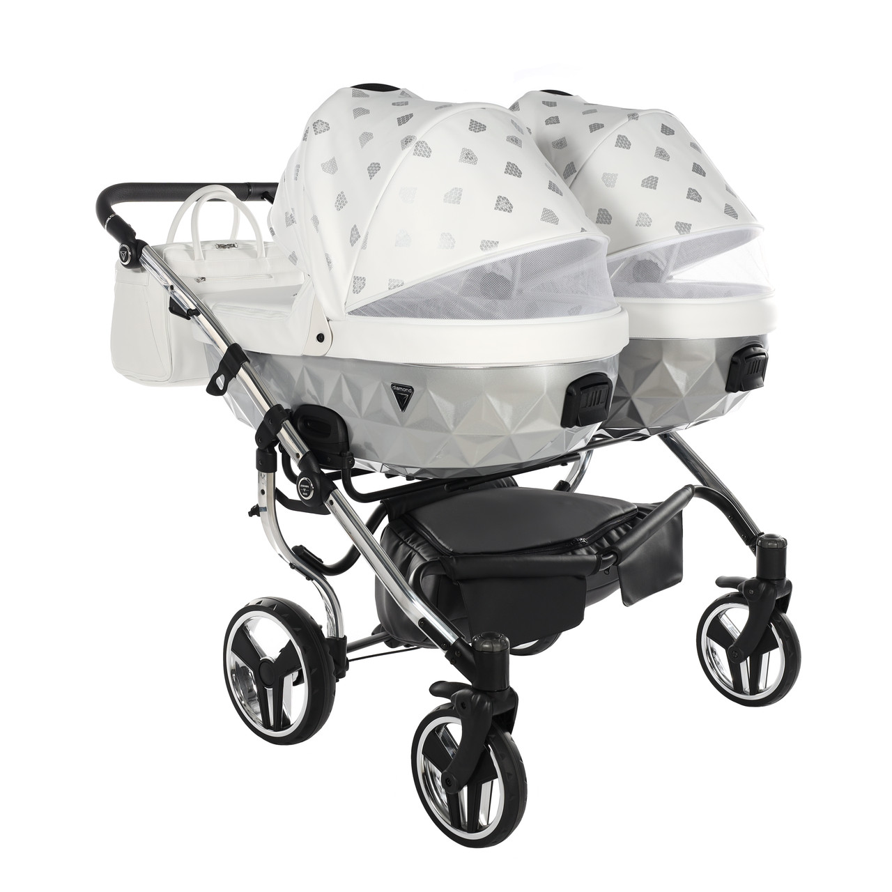 Junama Glow Duo 03 White Silver Коляска для двойняшек 3in1