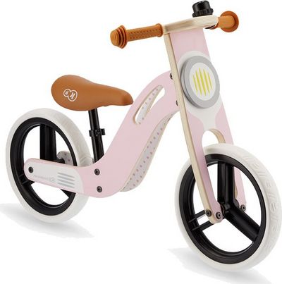 KinderKraft Balance Bike Uniq Pink Bērnu skrējritenis ar koka rāmi