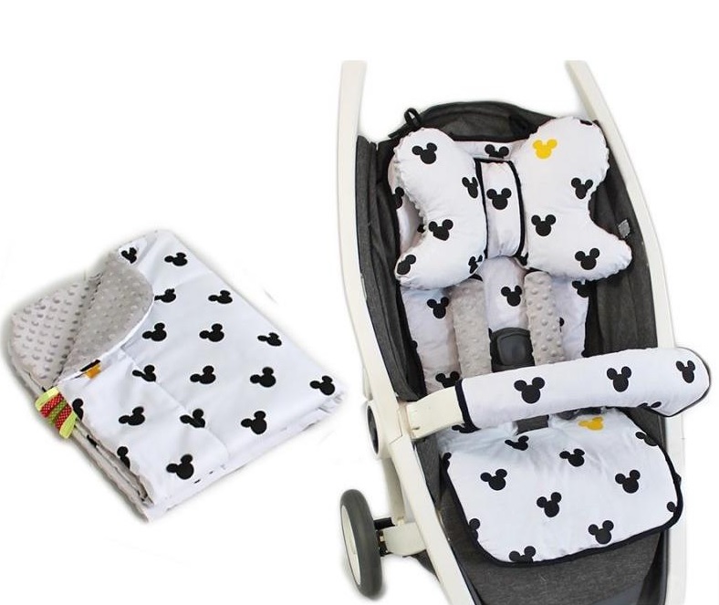 La bebe Minky + Cotton Stroller Mat Set Black & White Dots Комплект вкладышей для коляски с пледиком