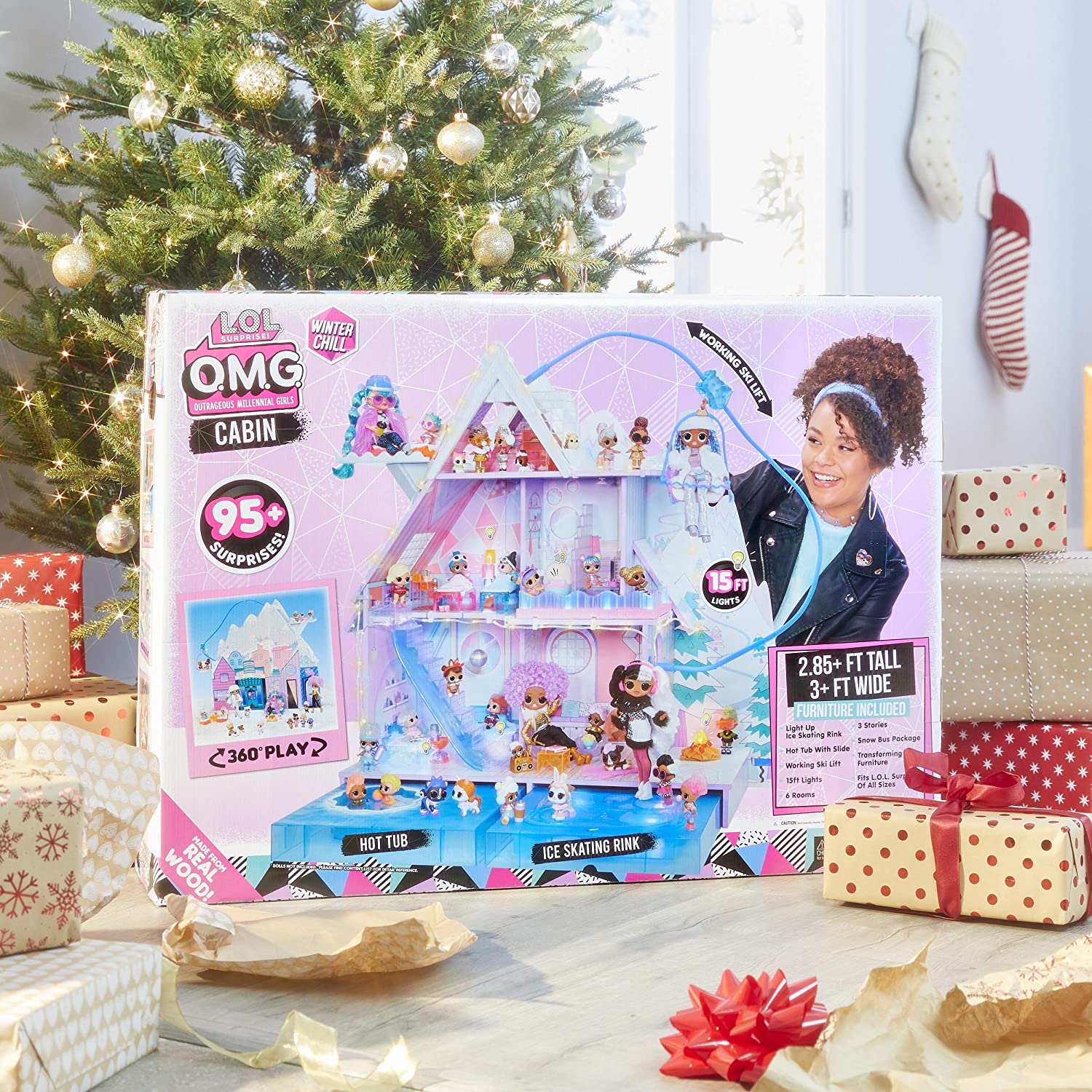 LOL Surprise OMG Winter Chill Cabin Wooden Doll House with 95+ Surprises