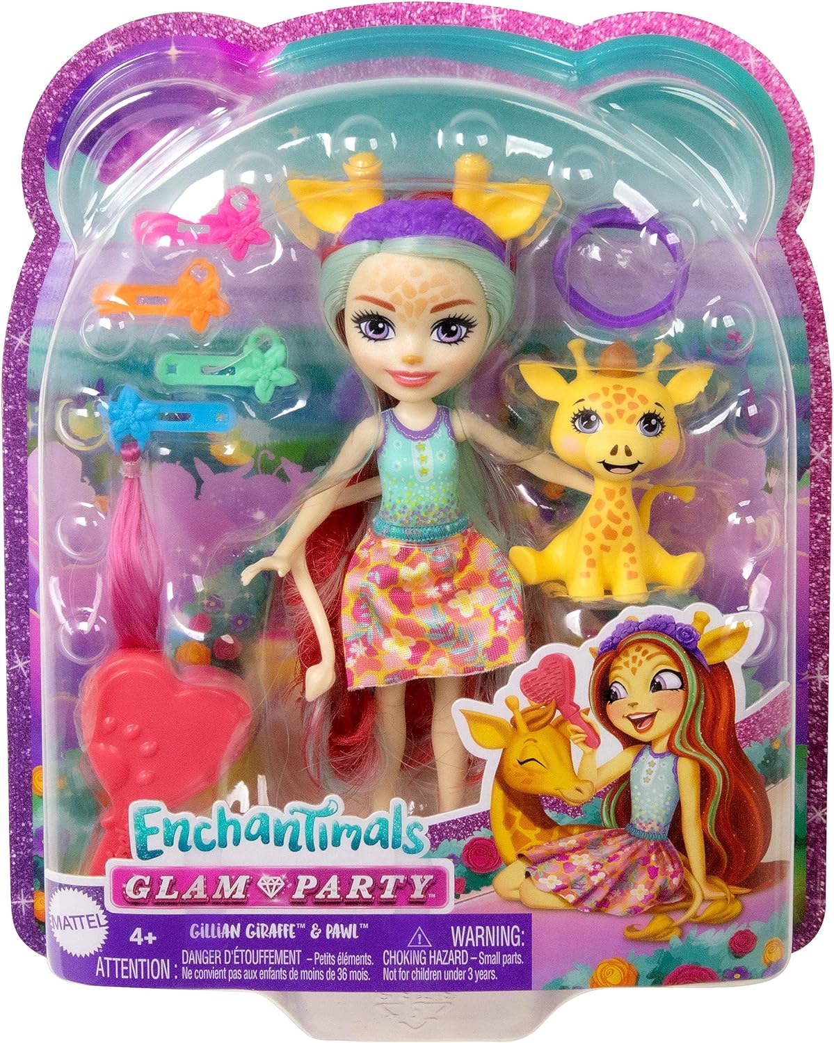 Mattel Enchantimals Glam Party Gillian Giraffe HNV29 + 5 Accessories Lelle ar dzīvnieku